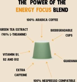 Cupplement Energy/Focus Blend Dark Roast Espresso - 10 Nespresso Koffiecups - Koffie Met Vitamines, Extra Cafeïne En Superfoods - Duurzame Biologische Afbreekbare Koffie Capsules -Koffieproducten 1125x1200
