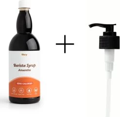 Fitcy | Koffiesiroop | Amaretto | Barista Syrup | Zero | Vegan | Vetvrij | Suikervrij | Keto-vriendelijk | Koffie | Siroop | MET DOSEERPOMP | 1L
