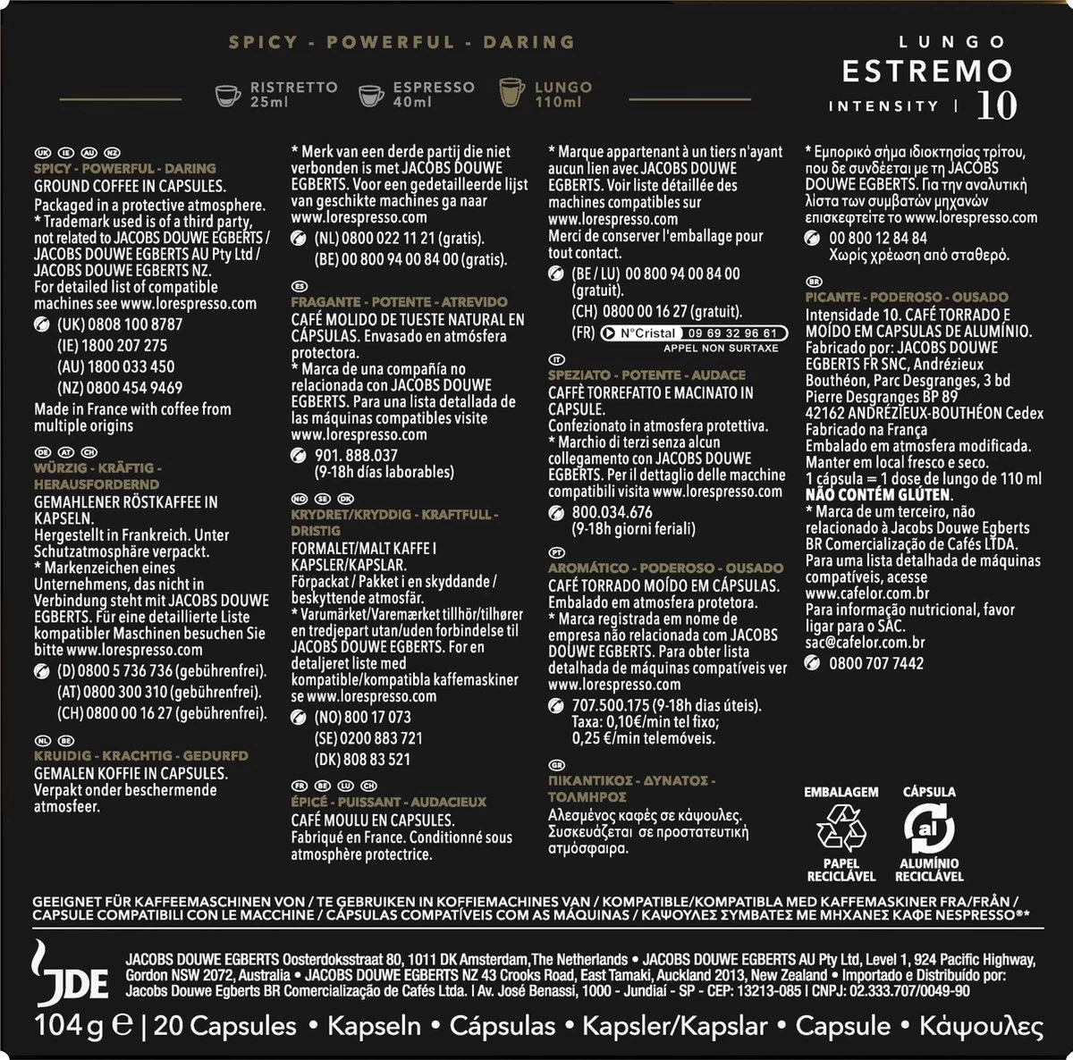 L'OR Lungo Estremo (10) - 10 X 20 Koffiecups 5 L'OR Lungo Estremo (10) - 10 X 20 Koffiecups - Afbeelding 3