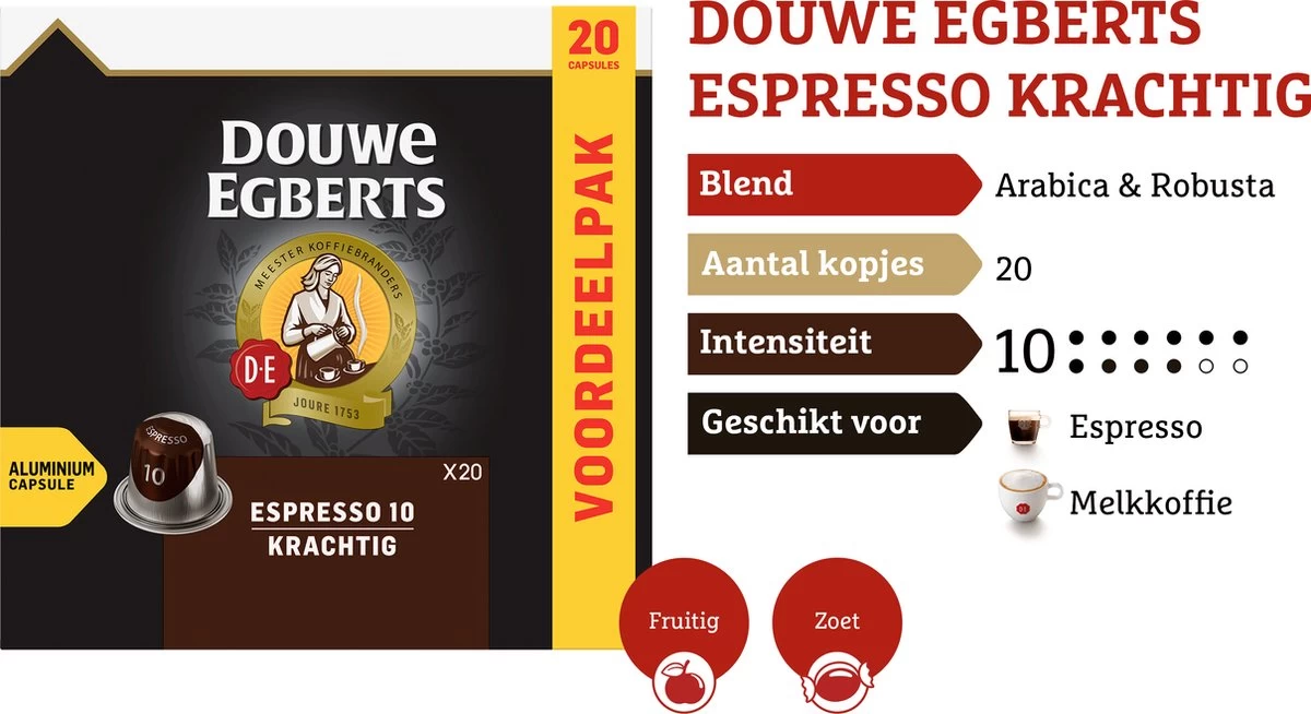 Douwe Egberts Espresso Krachtig Koffiecups - Intensiteit 10/12 - 10 X 20 Capsules 6 Douwe Egberts Espresso Krachtig Koffiecups - Intensiteit 10/12 - 10 X 20 Capsules - Afbeelding 4