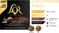 L'OR Espresso Forza Koffiecups - Intensiteit 9/12 - 10 X 20 Capsules -Koffieproducten 1200x669
