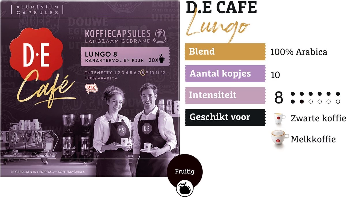 Douwe Egberts D.E Café Lungo Koffiecups - Intesiteit 8/12 - 10 X 20 Capsules 6 Douwe Egberts D.E Café Lungo Koffiecups - Intesiteit 8/12 - 10 X 20 Capsules - Afbeelding 4