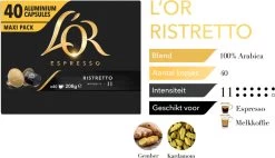 L'OR Espresso Ristretto Koffiecups - Intensiteit 11/12 - 4 X 40 Capsules 18 L'OR Espresso Ristretto Koffiecups - Intensiteit 11/12 - 4 X 40 Capsules -Koffieproducten 1200x691 1