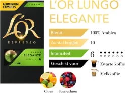 L'OR Lungo Elegante Koffiecups - Intensiteit 6/12 - 10 X 10 Capsules -Koffieproducten 1200x893