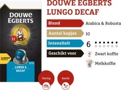 Douwe Egberts Lungo Decaf Koffiecups - Intensiteit 6/12 - 10 X 10 Capsules -Koffieproducten 1200x895