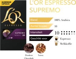 L'OR Espresso Supremo Koffiecups - Intensiteit 10/12 - 10 X 10 Capsules -Koffieproducten 1200x933