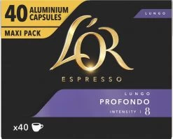 L'OR Lungo Profondo Koffiecups - Intensiteit 8/12 - 4 X 40 Capsules -Koffieproducten 1200x966 1