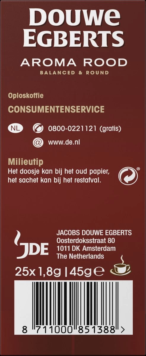 Douwe Egberts Aroma Rood Sticks Oploskoffie - 6 X 25 Zakjes 7 Douwe Egberts Aroma Rood Sticks Oploskoffie - 6 X 25 Zakjes - Afbeelding 5
