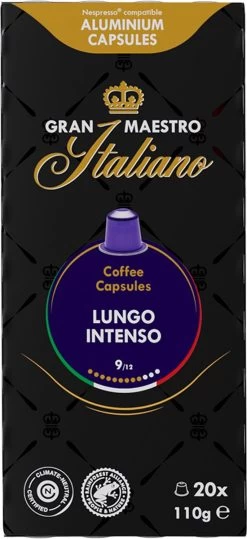 Gran Maestro Italiano - Lungo Intenso - Koffiecups - Nespresso Compatibel Capsules - Krachtige Smaak - 6 X 20 Cups -Koffieproducten 550x1200 2