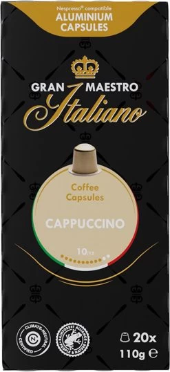 Gran Maestro Italiano - Cappuccino - Koffiecups - Nespresso Compatibel Capsules - Intense Smaak - 6 X 20 Cups -Koffieproducten 551x1200