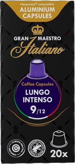Gran Maestro Italiano - Lungo Intenso - Koffiecups - Nespresso Compatibel Capsules - Krachtige Smaak - 6 X 20 Cups -Koffieproducten 552x1200