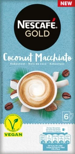 Nescafé Gold Coconut Macchiato Oploskoffie - 6 Doosjes à 6 Zakjes -Koffieproducten 583x1200 1