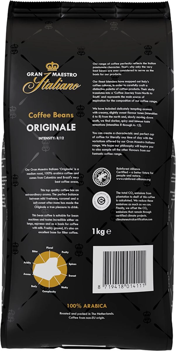 Gran Maestro Italiano - Orginale - Koffiebonen - Bonen Voor Espresso En Lungo - Arabica – 4 X 1kg 4 Gran Maestro Italiano - Orginale - Koffiebonen - Bonen Voor Espresso En Lungo - Arabica – 4 X 1kg - Afbeelding 2