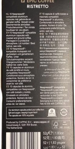 100 Capsules Epic Coffee - Ristretto - Nespresso® Compatible Aluminium Capsules - RFA Keurmerk - Doos 100 Stuks -Koffieproducten 606x1200 7