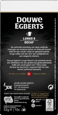 Douwe Egberts Lungo Decaf Koffiecups - Intensiteit 6/12 - 10 X 10 Capsules -Koffieproducten 607x1200 3