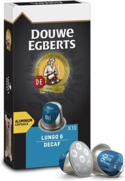 Douwe Egberts Lungo Decaf Koffiecups - Intensiteit 6/12 - 10 X 10 Capsules -Koffieproducten 836x1200