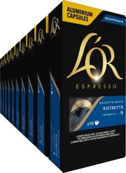 Bestsellers 11 L'OR Espresso Ristretto Decaffeinato - Intensiteit 9/12 - 10 X 10 Capsules