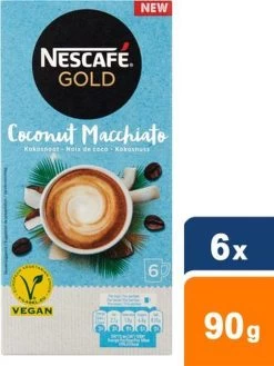 Nescafé Gold Coconut Macchiato Oploskoffie - 6 Doosjes à 6 Zakjes -Koffieproducten 901x1200